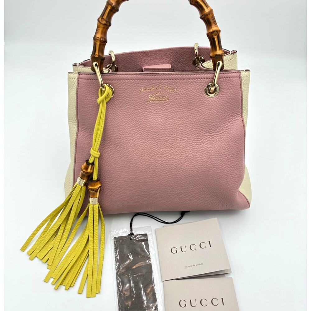Gucci Bamboo Shopper Satchel Pink & White Leather Bag